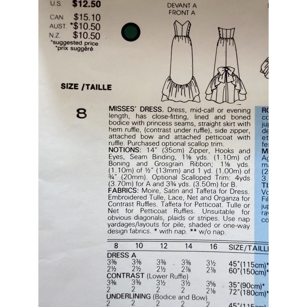 Vogue Design BELLVILLE-SASSOON Pattern Evening Cocktail Strapless, Rear Detail 8